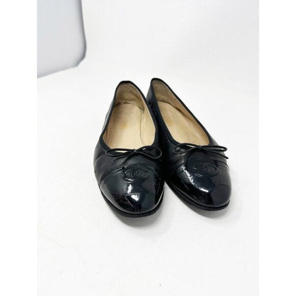 Chanel Womens Lambskin & Patent Calfskin Ballet Flats Slip On Black Size 41 - Picture 11 of 11